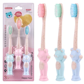 

3PCS/Set Baby Cartoon Soft-bristled Toothbrush for Children Training Wheat Straw Non-slip Handle Toothbrushes Baby Dental Care