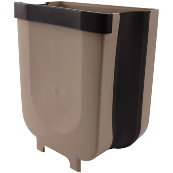 

Trash Can Kitchen Wall Mounted Garbage Bin Foldable Waste Bins 8L Large Capacity Waste Bin Car Trash Can-Khaki