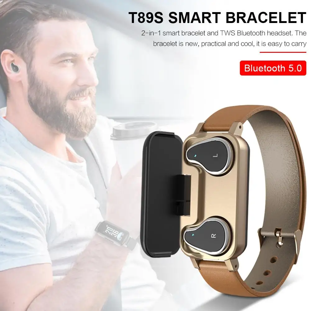 

T89S Smart Bracelet Bluetooth Headphone IP67 Waterproof Heart Rate Monitor Smart Wristband Sport Fitness Bracelet Men Women