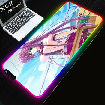 

XGZ Anime Long-haired Girl Gaming Locking Edge Mouse Pad RGB LED Lighting 7 Colorful Padmouse 25x35cm 35x90cm Keyboard Mice Mat