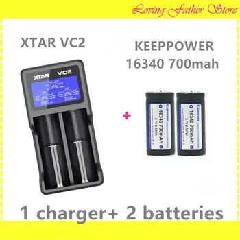 

2 pcs Keeppower 16340 700mah rechargeable batteries and 1 pcs XTAR VC2 lithium 2 slots rechargeable battery charger