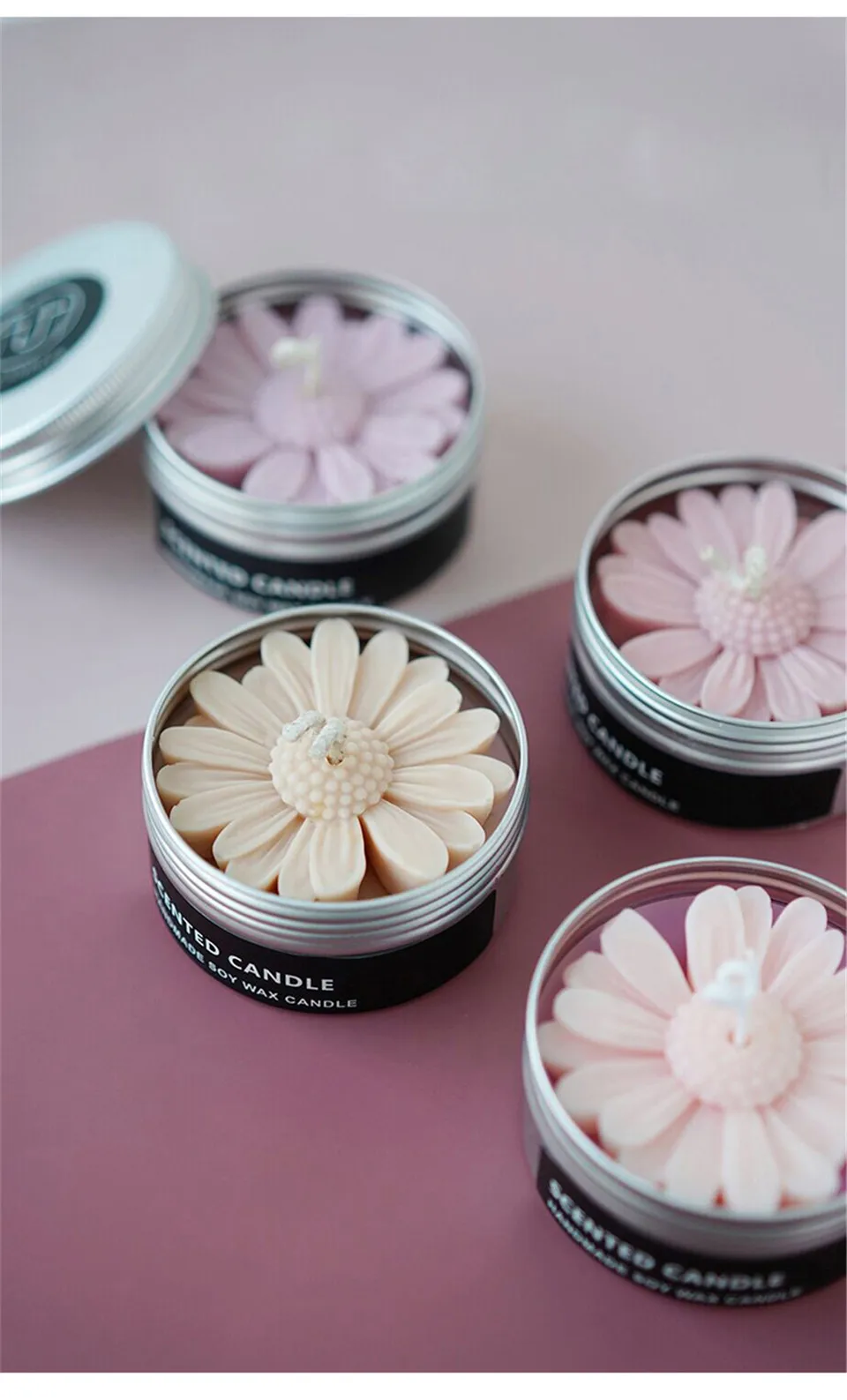 Daisy Scented Candle Daisy Silicone Candle Mold Tinplate Aluminum Box for Candle Making Kit DIY Flower Handmade Candle Mold