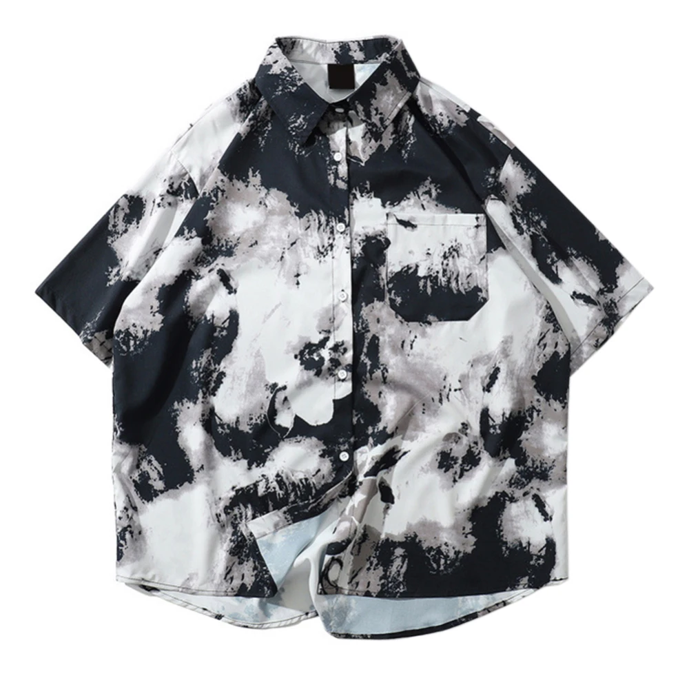 Summer Tide Brand Ink-Printing Couple Short-Sleeved Men's Flower Shirt Loose Hawaiian Shirt Men And Women Beach Shirt Loose