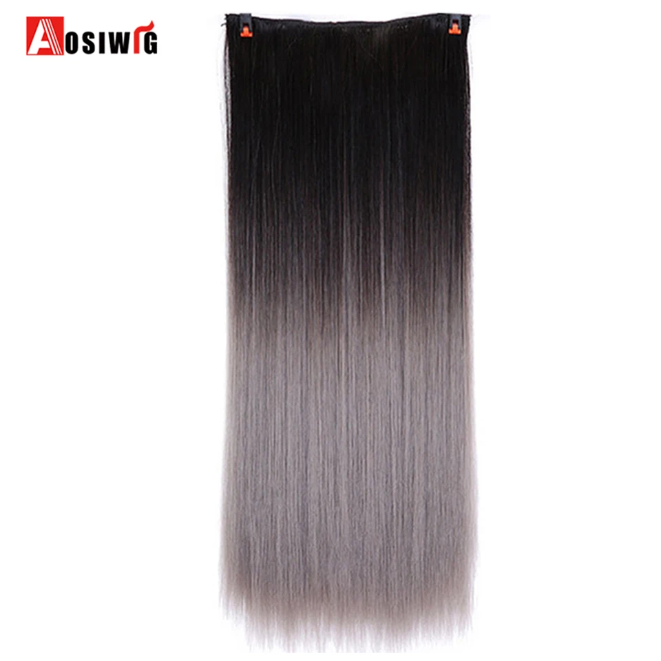 AOSIWIG 60 см длинные волнистые накладные волосы на клипсе Ombre Синий Серый цвет
