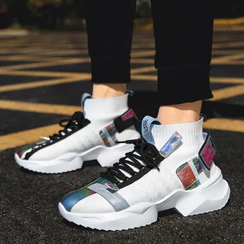 

Men's fashion hip-hop hip-hop shoes graffiti high-top chunky sneakers lightweight lace-up casual net shoes boys Zapatos Hombre