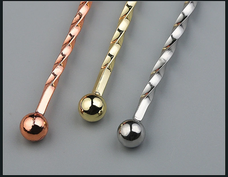 Нержавеющая сталь Резьбовая палочка для кофе, коктейля, помешивающая палочка, инструмент для бара, золото/розовое золото/серебро