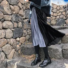 Женская юбка плиссированная бархатная осенне-зимняя Лоскутная юбка с высокой талией для женщин бархатная плиссированная Зимняя юбка миди