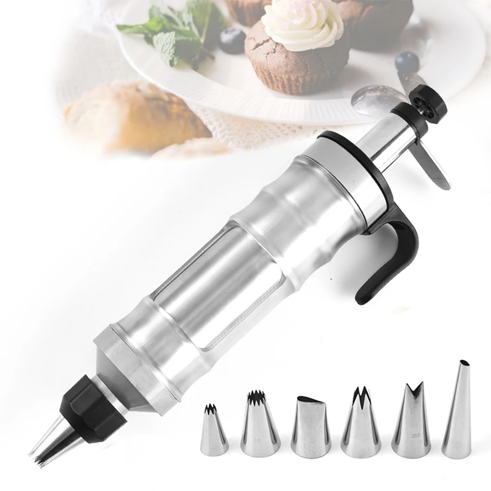 Suuker Icing Decoration Gun Set Stainless Steel Dessert Decorator Cake Decorating Tool with 6 Pcs Russian Piping Nozzles K | Дом и сад
