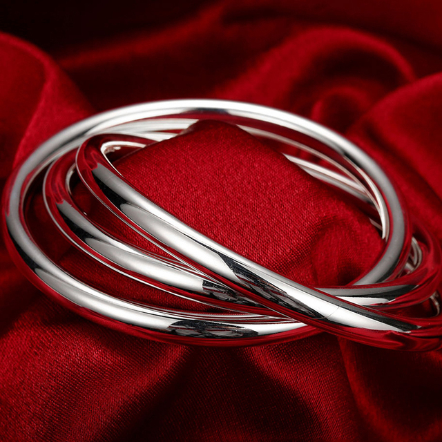 Trendy Style 925 Silver Round Heart Open Bracelet For Women Fashion Jewelry Cuff Bangles