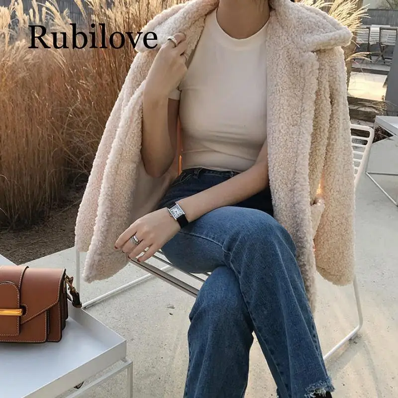 discount  Faux Fur Thick Coat For Women 2019 Autumn Warm Soft Loose Fur Jacket Female Outerwear Button Plush 