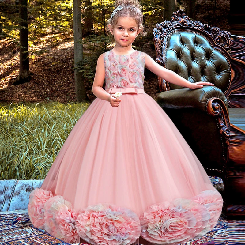 Robe princesse pétale haut de gamme pour filles, longue robe formelle pour  enfants, première communion, fête élégante pour enfants, mariage,  anniversaire | AliExpress