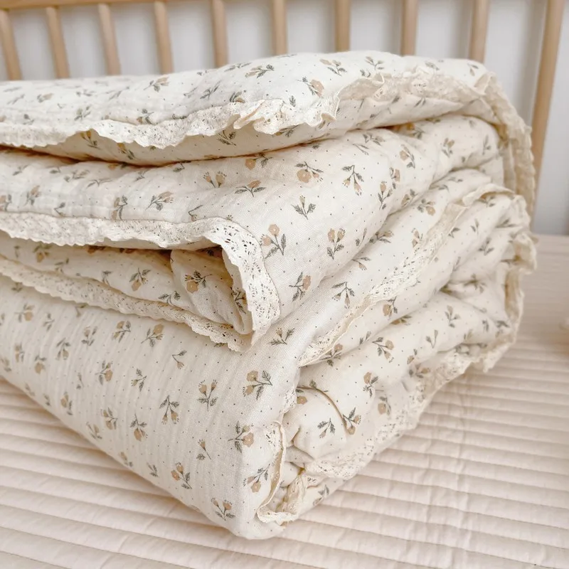 Korean Flower Cotton Baby Crib Quilt Muslin Kids Children Infant Baby Comforters Thicken Winter Cot Quilts for Bed Plaid