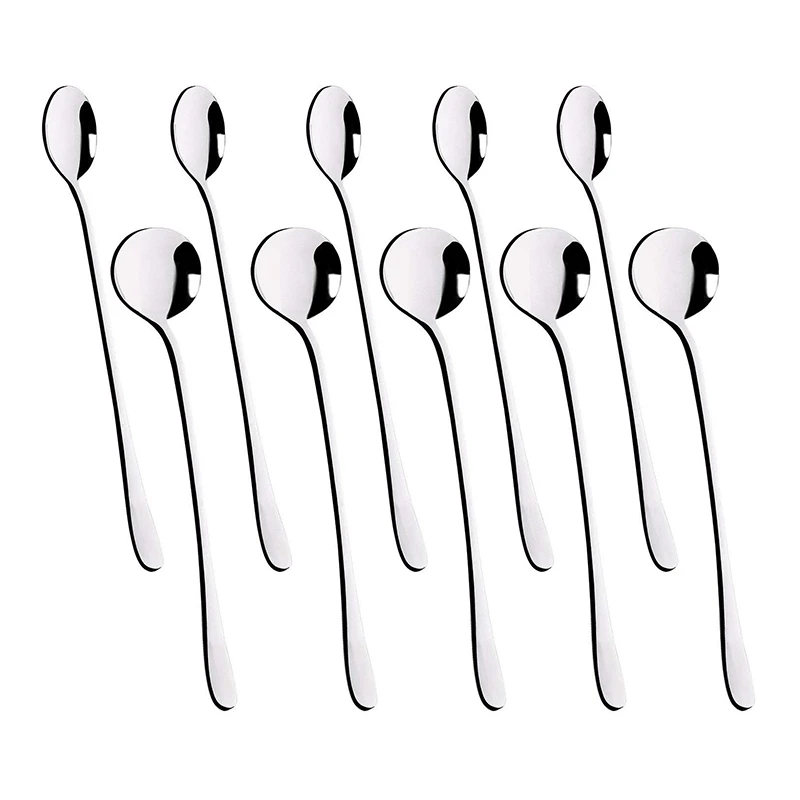 

Long Handle Iced Tea Spoons, Ice Cream Spoon, Coffee Spoon, Stainless Steel Cocktail Mixing Spoon Long Teaspoons, 2 Style, Set o