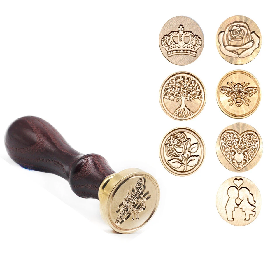 

DIY Classic Retr Metal Sealing Wax Stamp Ancient Wood Handle Craft Decorate Flower Crown Wedding Invitations Wax Seal Stamp