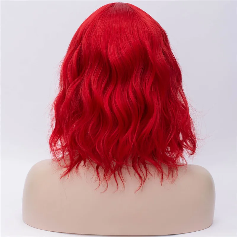 MSI Wigs, Короткие парики для косплея, фиолетовый, для женщин, кудрявый, красный, синий, парик с боковой челкой, зеленый, розовый, синтетический парик, жаростойкий - Цвет: Красный