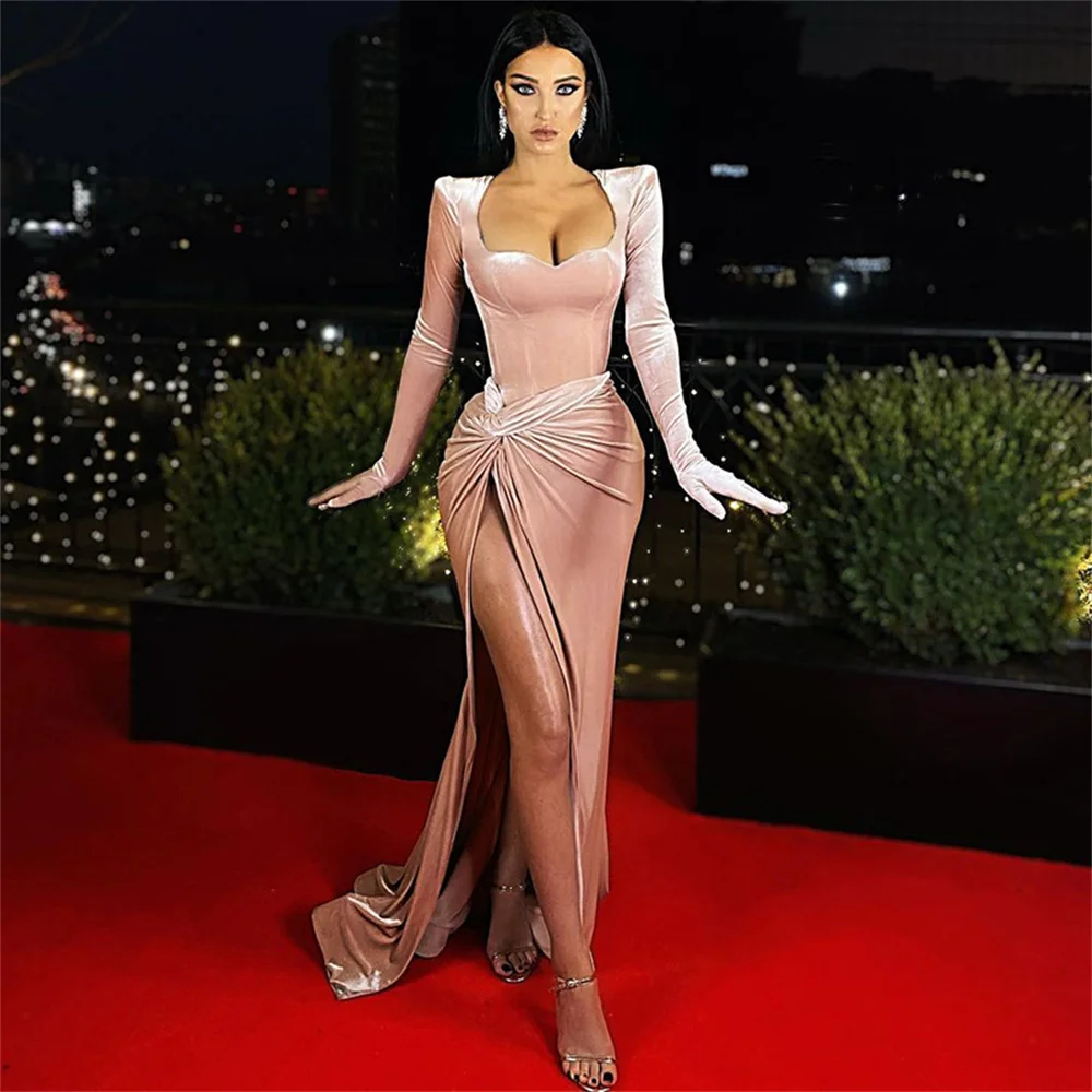 modest prom dresses Fashions Outfits Red Mermaid Prom Dresses Full Sleeves Sweetheart Evening Gowns Side Split Vestidos De Cóctel  Robe De Soiree silver prom dresses