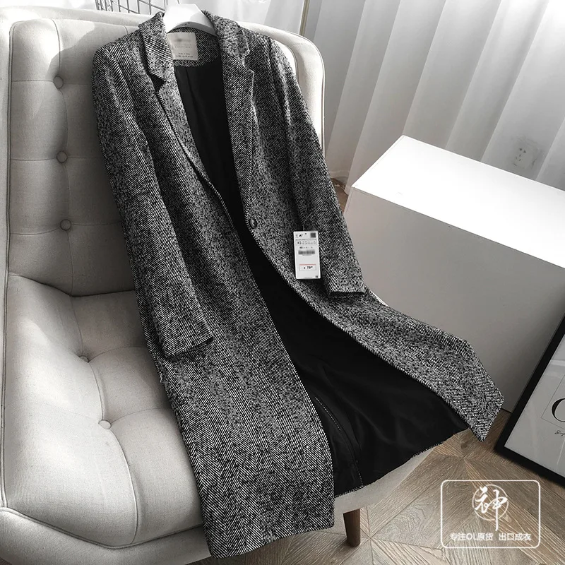 

A Generation of 2019 Winter New Suit Collar One-Button Long Coat Handsome Slim Fit Woolen Coat Entity