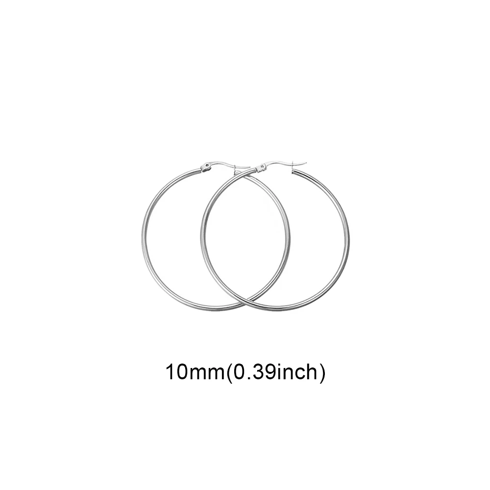 10mm silver Модные серебряные серьги-кольца из нержавеющей стали для женщин 10 мм 80 мм Большой Круг круглая петля креольские серьги ювелирные изделия Букле д 'ореиль - Окраска металла: 10mm silver