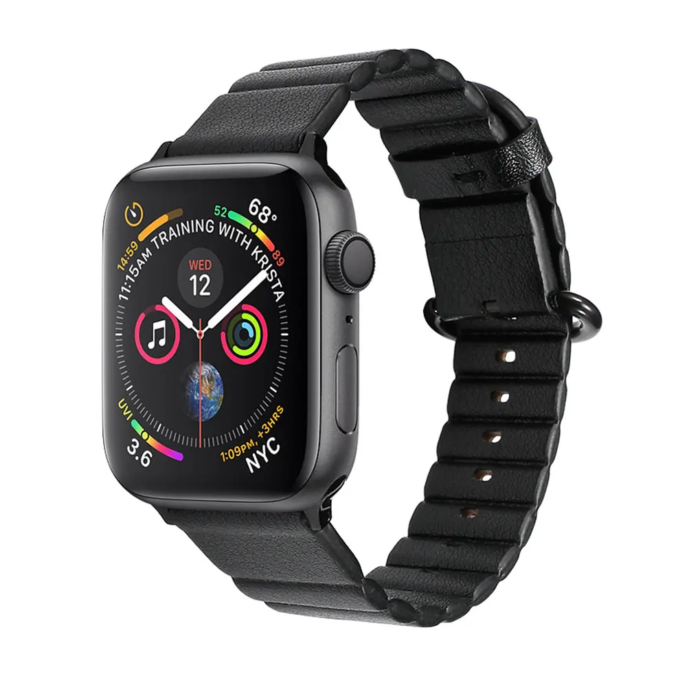 black Кожаный ремешок для apple watch 44 мм 40 мм apple watch 5 4 3 iwatch 38 мм 42 мм браслет для часов из натуральной кожи - Цвет ремешка: black