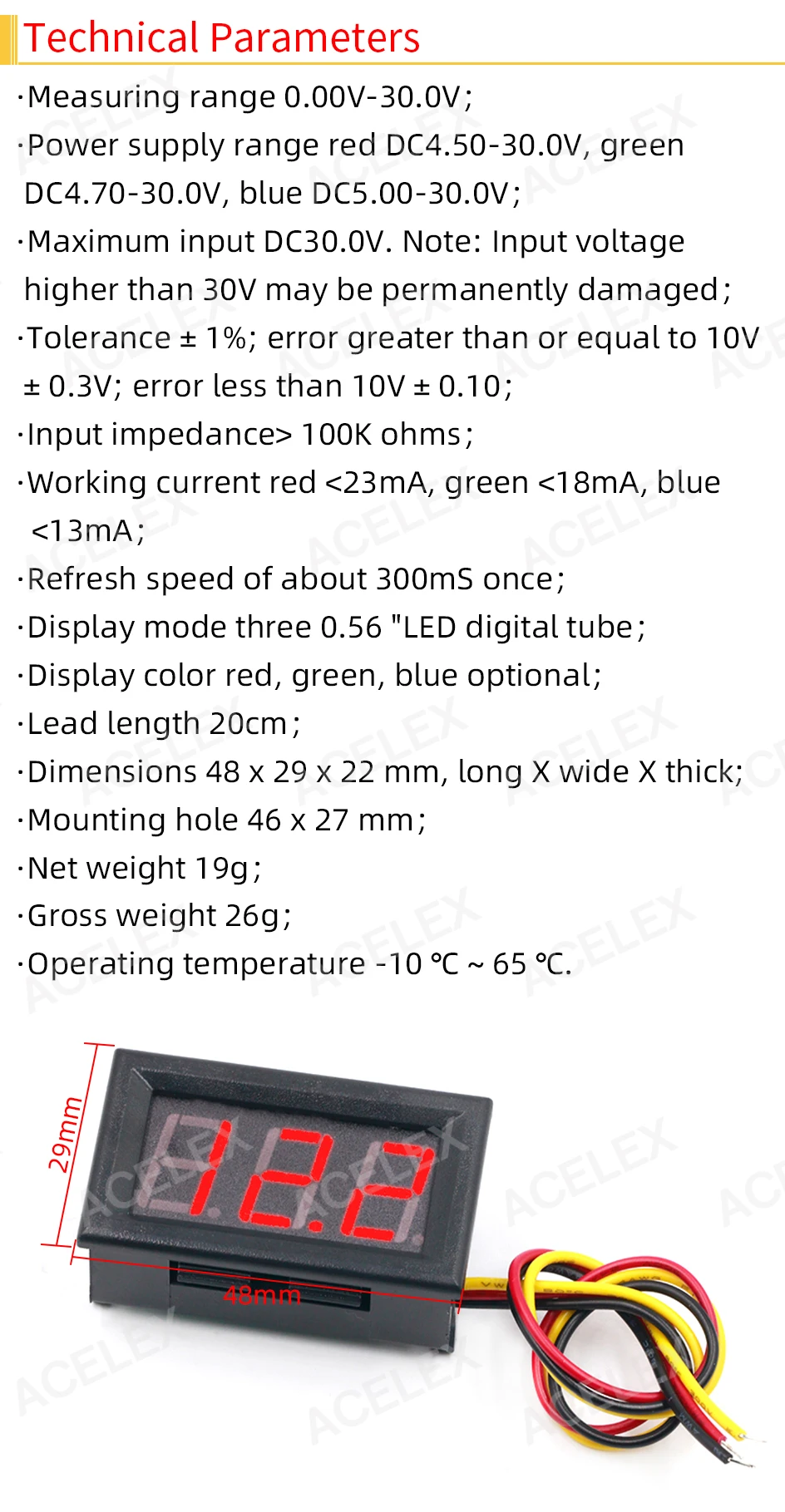 0.56 Inch Mini Red Green Blue LED Display Panel Voltage Meter Voltmeter Home Use Voltage 3 Three Digital DC 4.5V 30V 2 / 3 Wires
