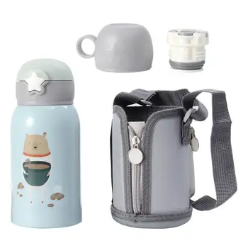 

Portable Children Thermal Water Bottle with Straw Cloth Shield Vacuum Cup Student School Drinkware