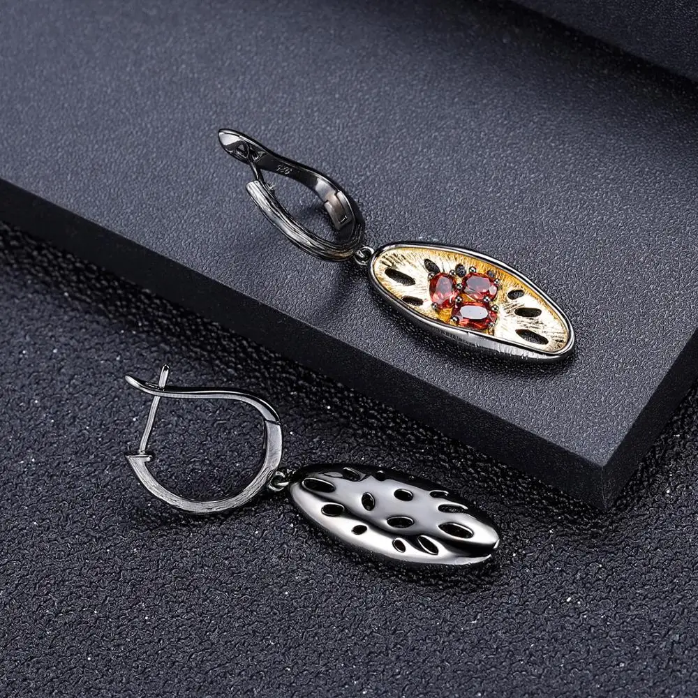 GEM'S BALLET 925 Sterling Silver Handmade Lemon Jewelry Set Natural Red Garnet Gemstones Ring Earrings Pendant Sets For Women