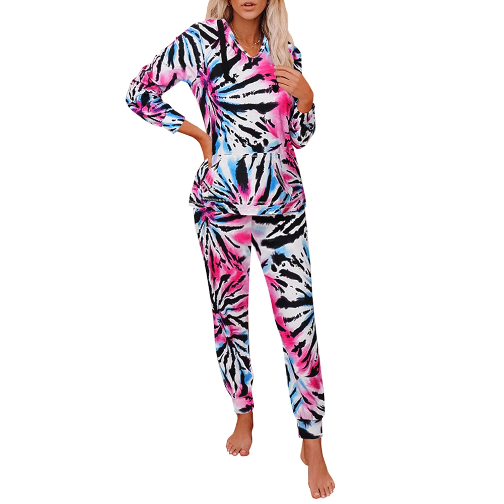 

Tie-Dye Two Piece Set Women Casual Sportswear 2 Piece Outfit for Women Sweat Suit Long Sleeve hooded sweatshirt long pants Set