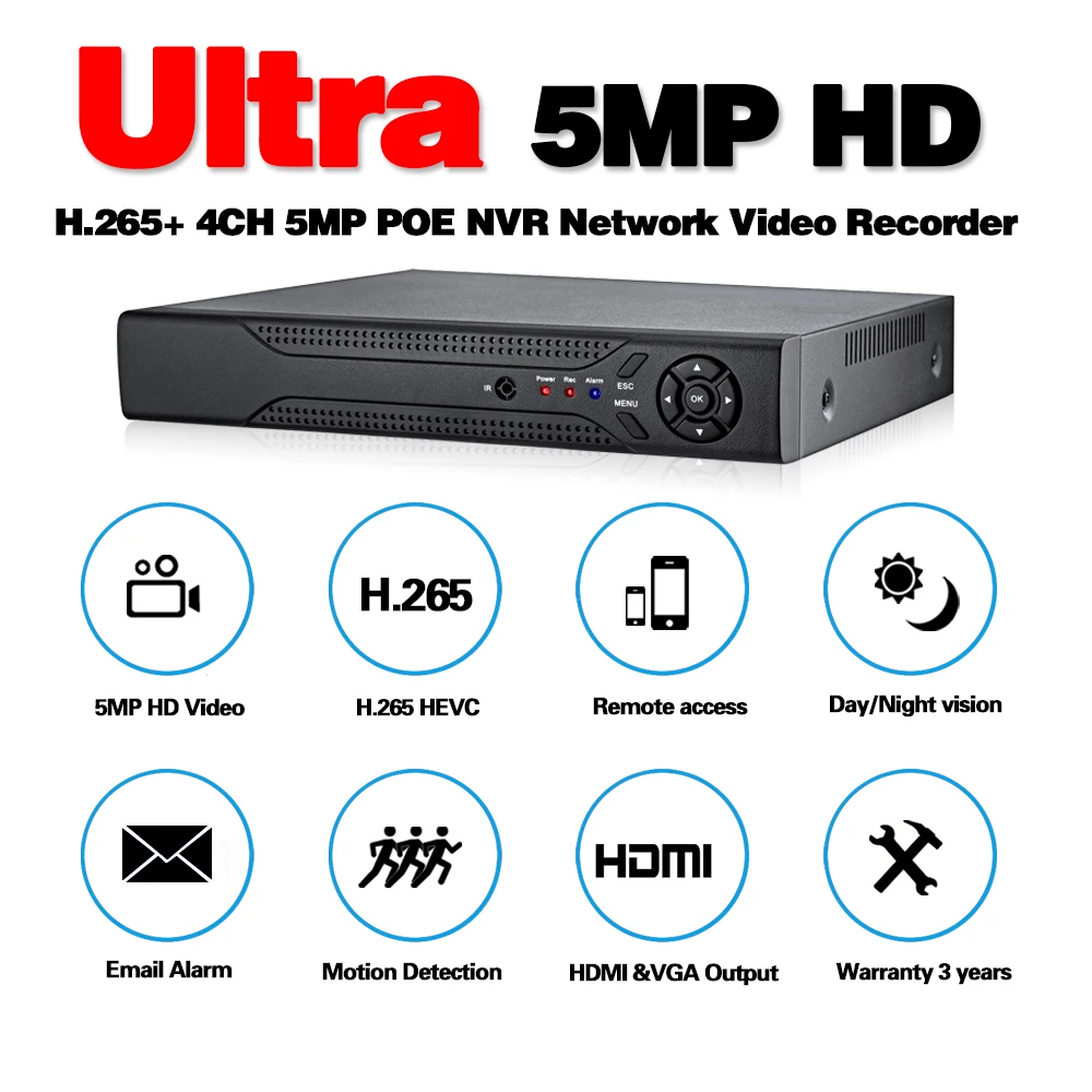 H.265 4CH 8CH NVR POE 5MP 2MP CCTV NVR 48V PoE для POE ip-камеры P2P ONVIF 5MP сетевой видеорегистратор