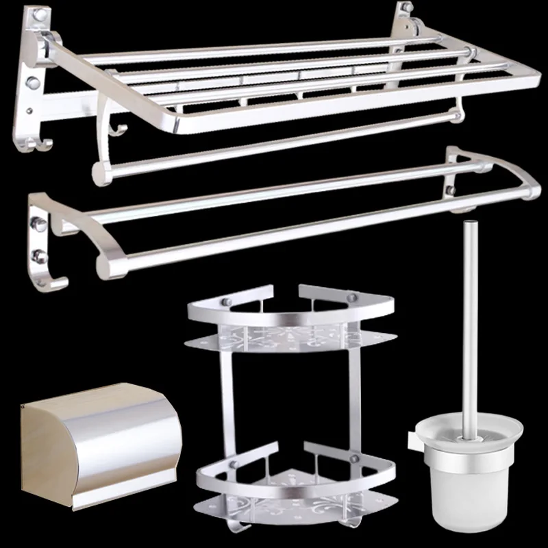

Alumimum Light Towel Rack Five-Piece Bathroom Set Towel Rack Bathroom Storage Shelf Manufacturers Direct Selling