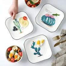 Креативный поднос для хранения керамики с рисунком в скандинавском кактусе, квадратные тарелки, десертная Салатница, кухонная посуда, подогреваемое декоративное блюдо