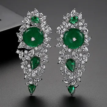 

Zlxgirl jewelry high quality Green Cubic zircon women wedding bridal earrings jewelry full mirco paved zirconia stud earrings