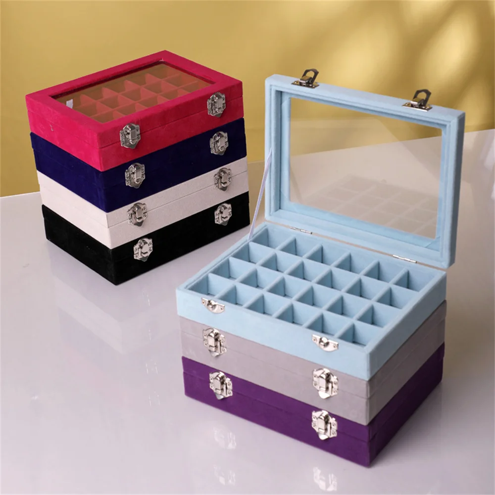 24 Grids Black Rose Red Velvet Jewelry Box Rings Earrings Necklaces Makeup Holder Case Organizer Women Jewelery Storage