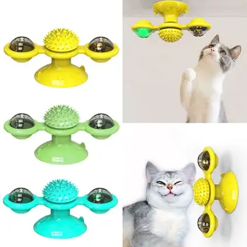 

Interactive Cat Toy Turntable Teasing Kitten Windmill with Lighting Ball and Catnip Ball Cats Massage Scratching Toy Hair Brush