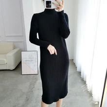 แยกคอแขนยาว Vestido หวานฤดูหนาวถักชุดฤดูใบไม้ร่วงผู้หญิงผู้หญิงใหม่ 2019 แฟชั่น Slim Soft Mujer(China)