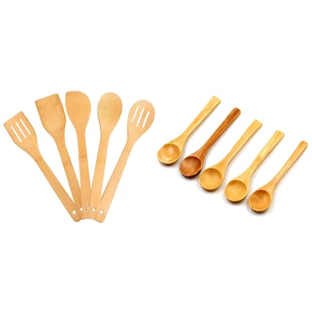 

5PC Small Wooden Spoons Kit & 5 Pcs Kitchen Utensils Wooden Anti-Adhesive Kitchen Set Of