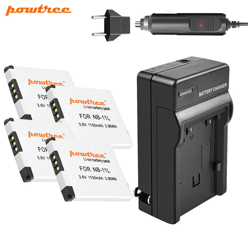 Powtree NB-11L NB11L NB 11L батарея+ Автомобильное зарядное устройство для Canon PowerShot SX410 SX400 IS ELPH 320 340 A2300 IS, A2400 IS, A2500, A2600 - Цвет: 4 battery Charger