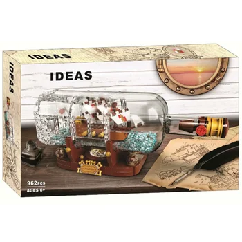 

16051 In Stock Ideas pirate Ship Boat In A Bottle Ship lepining 21313 Model Building Blocks Bricks gift