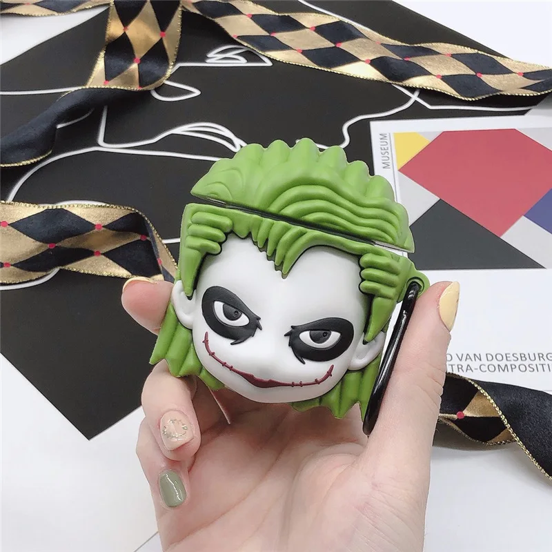Joker 3 Силиконовый чехол для защитный чехол для Airpods Bluetooth чехол для наушников для Airpods 2 аксессуары с брелком злой клоун Джокер 3D - Цвет: Joker 3