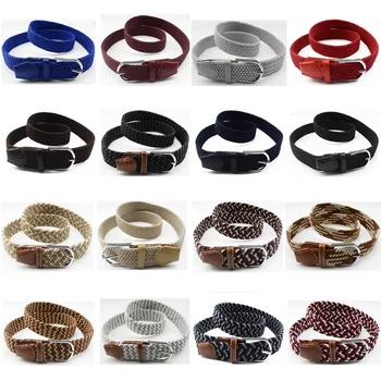 

Men’s Silver Buckle Belt Canvas Military Braided Elastic Jeans Waistband Décor HGBLT0323