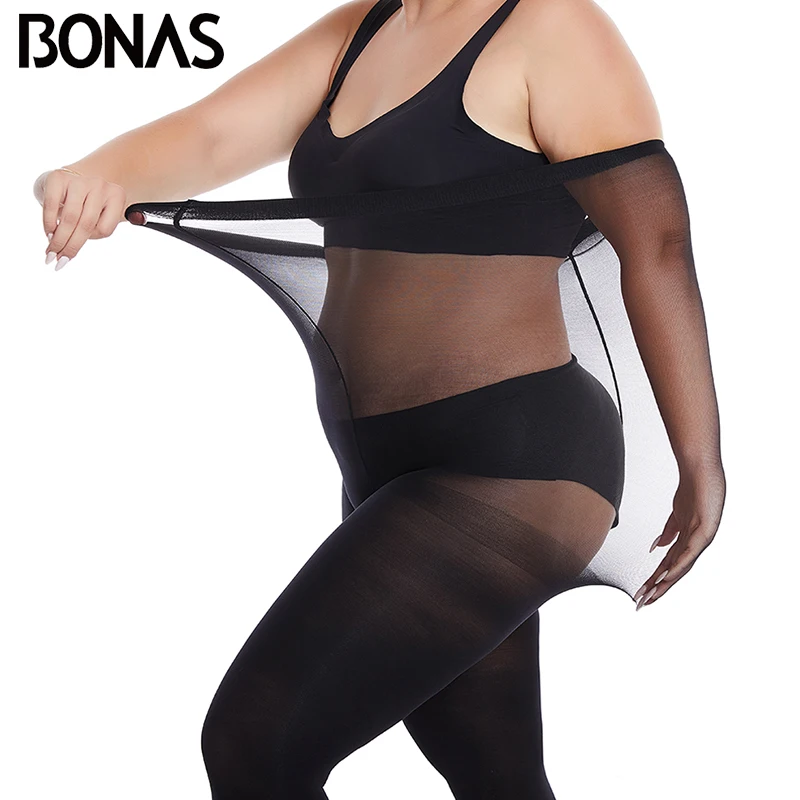

BONAS 60D Tights Pantyhose Elasticity Resistant Women Sexy Extra Over Size Black Stockings 110kg Queen Size Tights Large Size