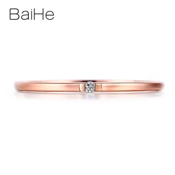 

BAIHE Solid 18K Rose Gold 0.01ct H/SI-SI3 Round Natural Diamond Wedding Women Trendy Fine Jewelry Simple small diamond ring