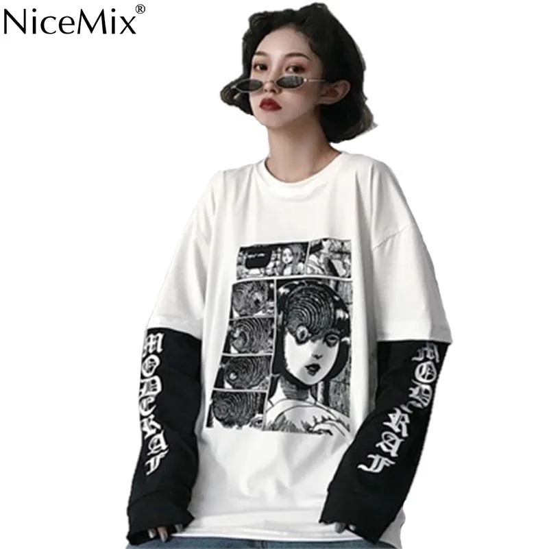 NiceMix Harajuku футболка с длинным рукавом 2 шт. печати японского аниме Фуцзянь ужас комиксов рубашка длинными