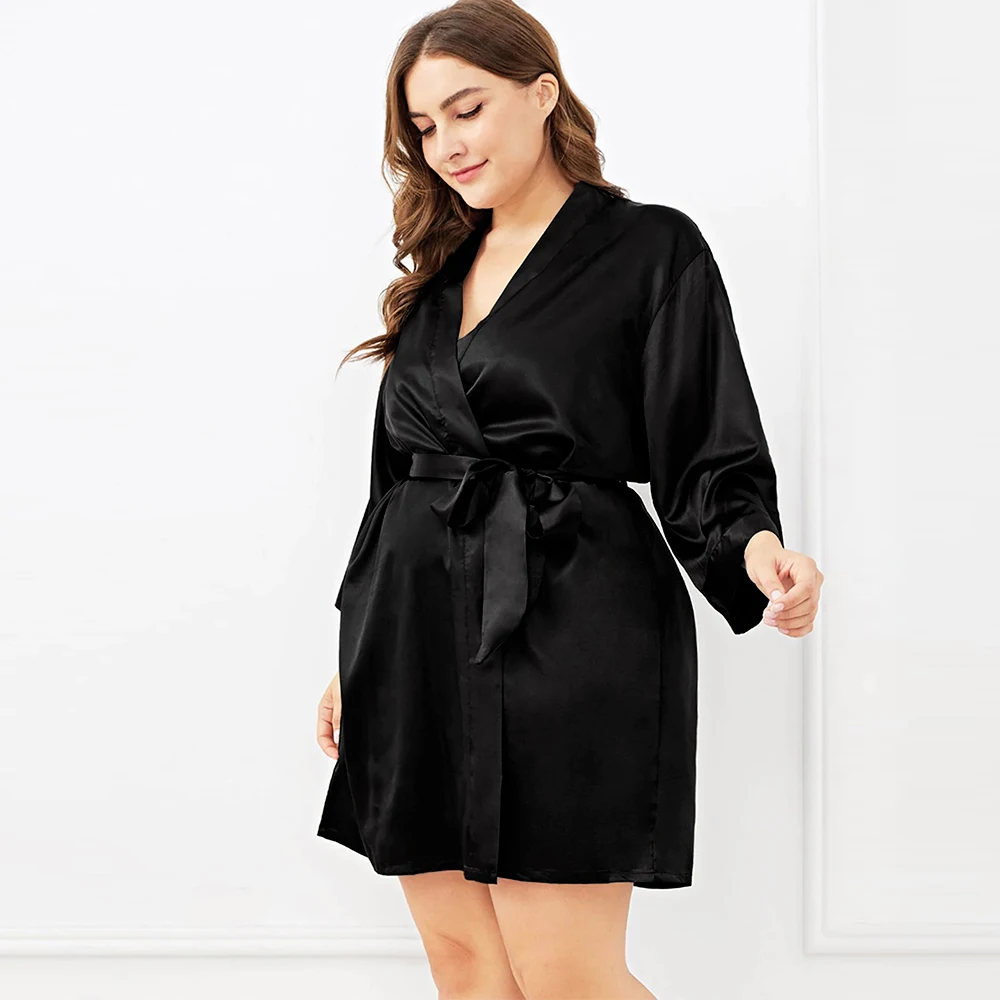 Bata Kimono de seda de talla grande para mujer, bata de satén Sexy de noche para dama de honor, ropa de dormir de boda para Otoño y X-5XL, D30