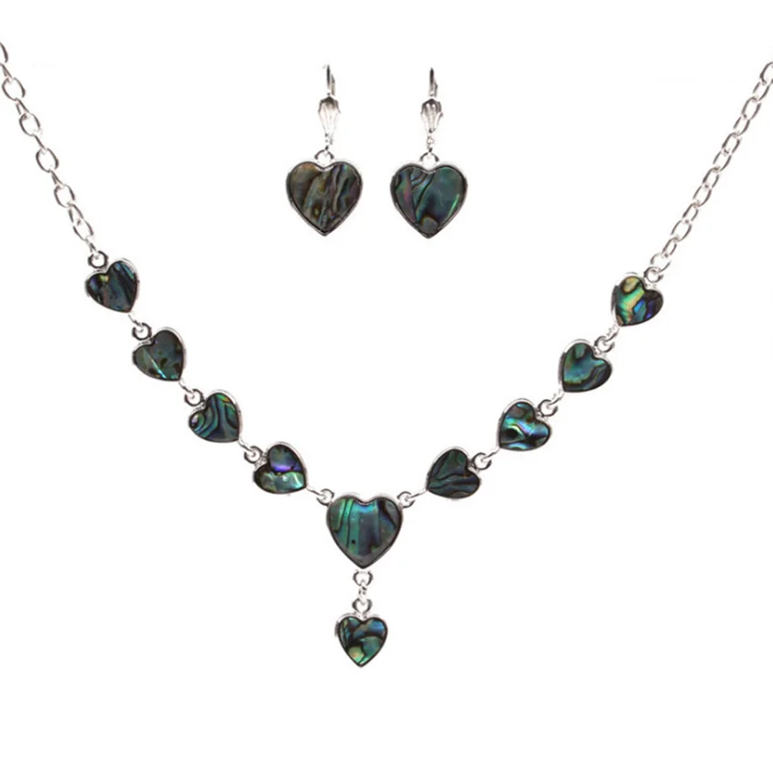 

FYJS Unique Silver Plated Romantic Love Heart Pendant Abalone Shell Necklace Drop Earrings for Valentine's Day Jewelry Sets