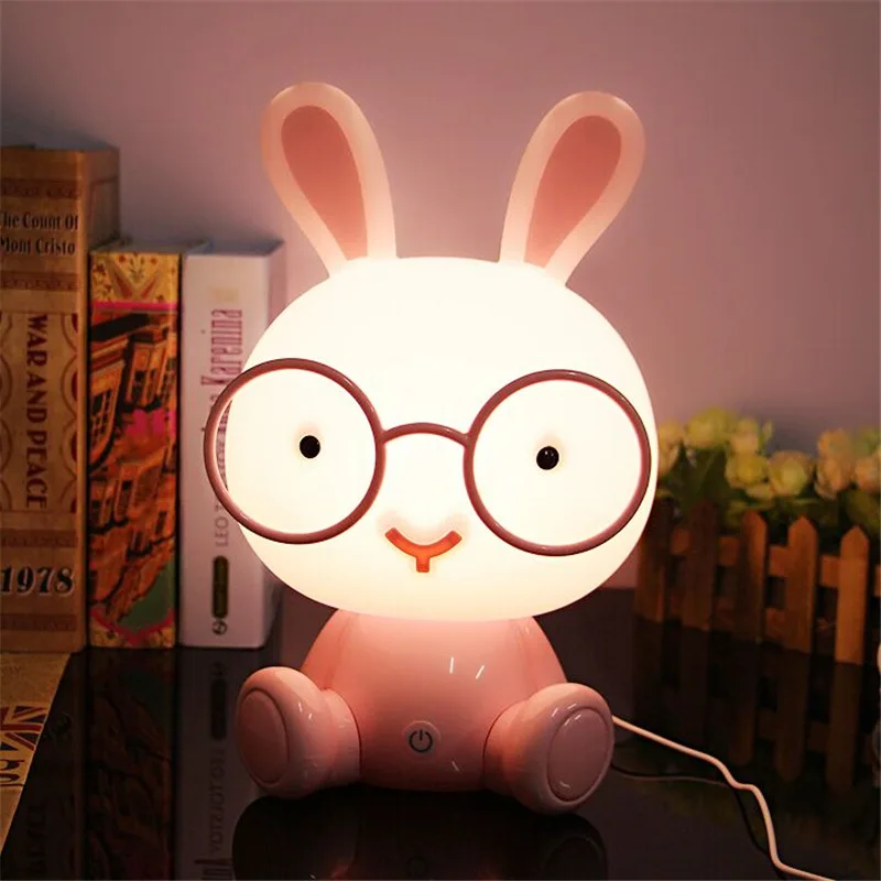 Современный мультфильм очки кролик ночник для детей Детская комната Led Ночной светильник с usb-портом рождественские комнаты прикроватные домашний декор Lig - Цвет абажура: PINK