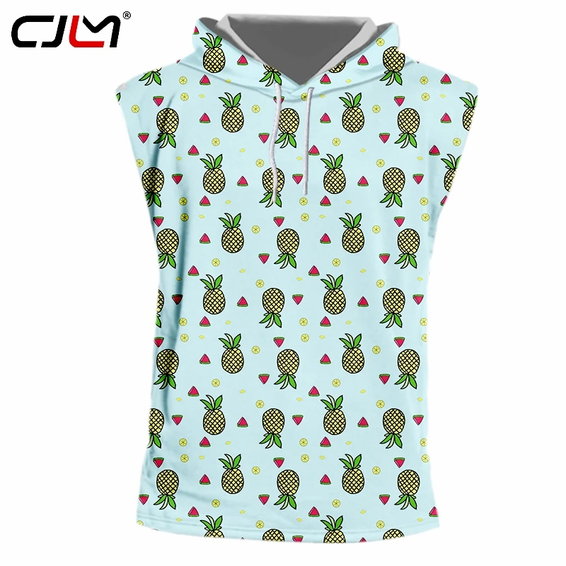 

CJLM Summer New Fashion Man Hooded Vest Fruit Watermelon Pineapple Print 3D Male Hooded Top Casual Sleeveless Top Oversized 5XL