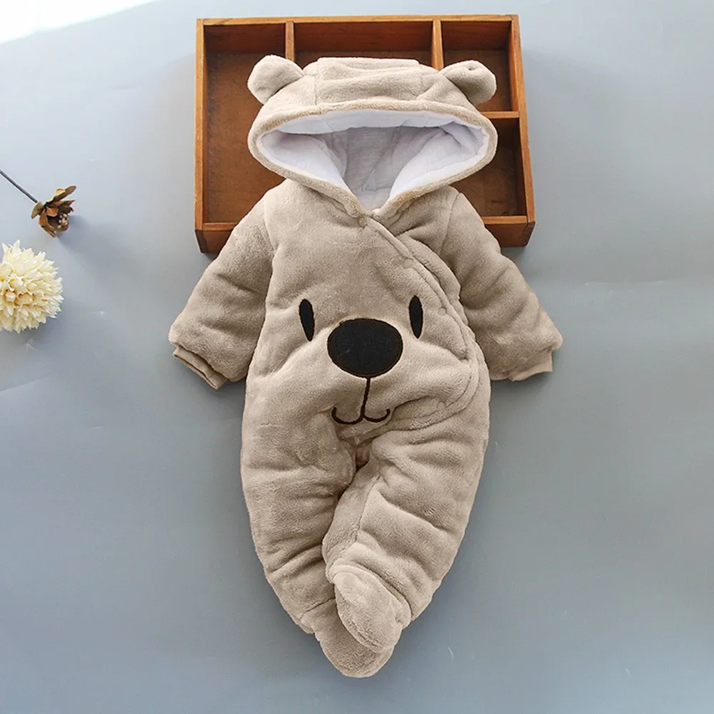 Для новорожденных, для маленьких девочек, одноцветные Носки с рисунком медведя из мультика с плюшевой подкладкой с капюшоном комбинезоны детские одежда roupas recem-nascido, для детей 0-3 лет, Детские meisje; одежда для купания