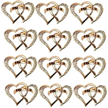 

12 Pcs Love Heart-Shaped Napkin Ring, Wedding Napkin Buckle Zinc Alloy Napkin Ring Holders for Wedding Dinner Table Display