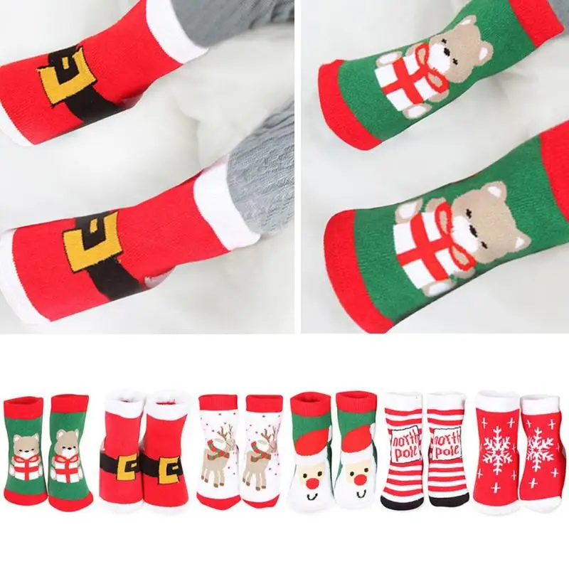 

Christmas Baby Girls Boys Cotton Winter Autumn Warm Socks Children Striped Terry Snowflake Elk Santa Claus Bear Socks