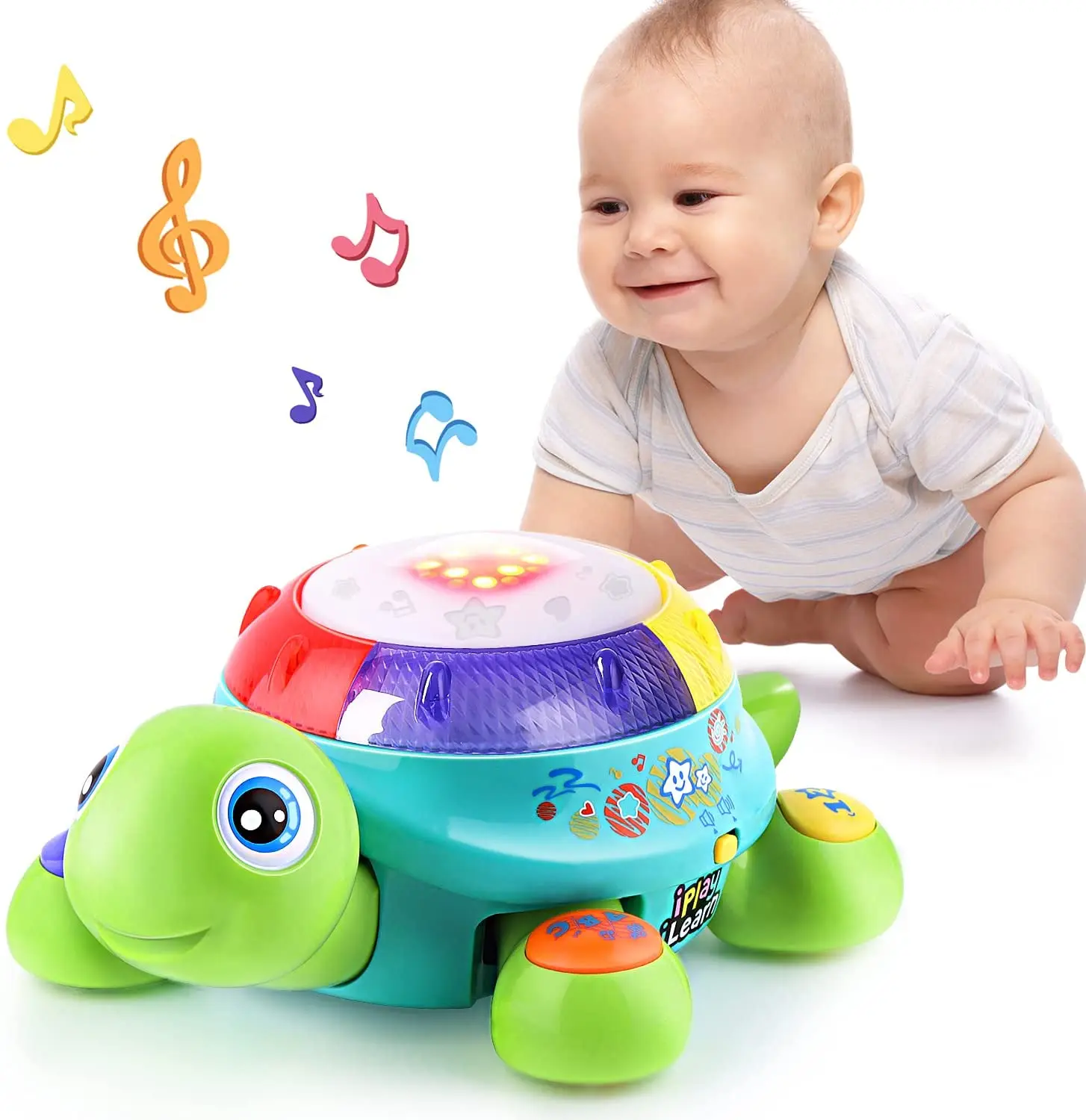 Baby Electronic Musical Turtle Toy English Spanish Early Educational Kids Gift for 6 7 8 9 10 11 12 Months Toddler Boys Girls | Игрушки и